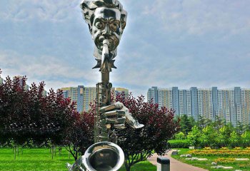 吹奏雕塑-不锈钢吹萨克斯创意抽象吹奏雕塑