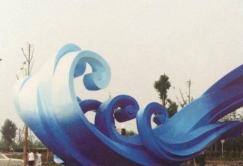 海浪浪花雕塑-户外园林不锈钢蓝色喷漆海浪浪花雕塑