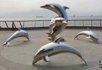 海豚雕塑-海边创意不锈钢镜面跳跃的海豚雕塑