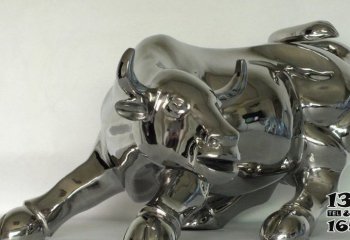 华尔街牛-室内摆放的银色的玻璃钢创意华尔街牛