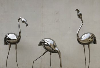 火烈鸟雕塑-三只不锈钢镜面火烈鸟雕塑