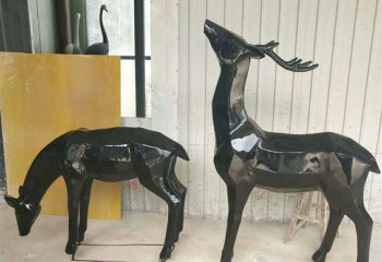 鹿雕塑-几何黑色户外街道景观装饰品鹿雕塑
