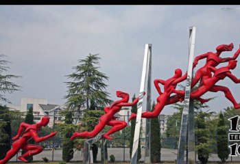 跑步雕塑-公园不锈钢抽象赛跑人物景观雕塑