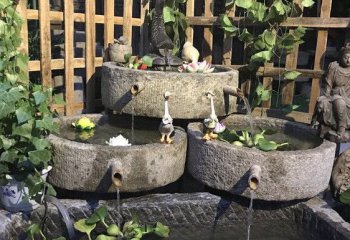 石槽雕塑-老石缸青石石槽鱼缸石头花盆别墅园林水景老石器竹子流水圆形养荷花池