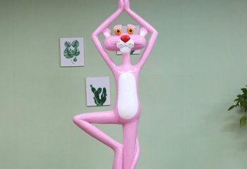 豹子雕塑-商超室内玻璃钢粉红豹卡通创意童趣摆件