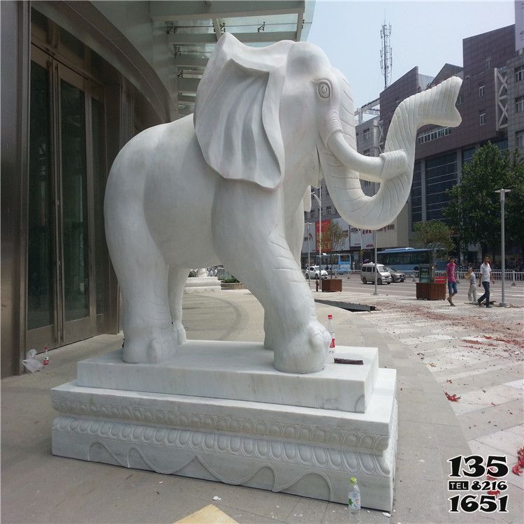 大象雕塑-城市街道大型仿真动物汉白玉大象雕塑高清图片