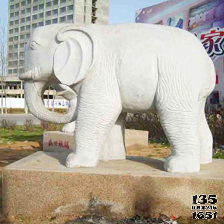 大象雕塑-汉白玉石雕广场户外大型景观大象雕塑高清图片