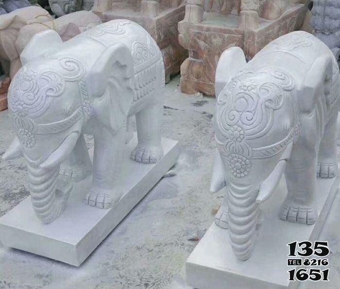 大象雕塑-汉白玉石雕浮雕创意景观装饰品大象雕塑高清图片