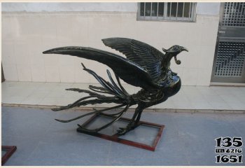 凤凰雕塑-公园景区抽象铜雕黑凤凰雕塑
