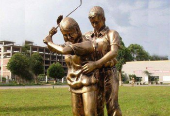 高尔夫球雕塑-学院操场打高尔夫球人物玻璃钢仿铜雕