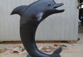 海豚雕塑-动物园一只黑色不锈钢海豚雕塑