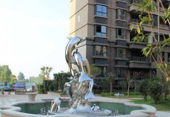 海豚雕塑-小区池塘飞跃多只不锈钢海豚雕塑