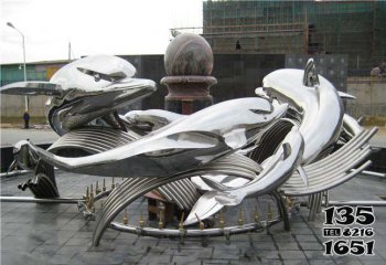 海豚雕塑-小区装饰一群不锈钢海豚雕塑
