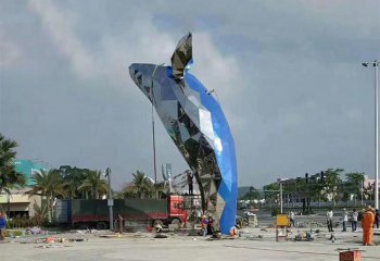 鲸鱼雕塑-大型广场摆放的站立的玻璃钢创意鲸鱼雕塑