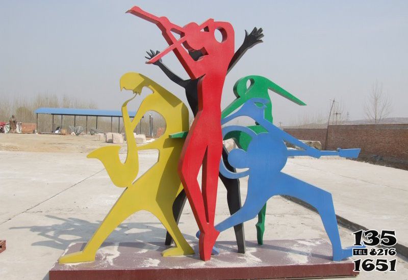 乐队雕塑-不锈钢彩色抽象人物乐队雕塑高清图片