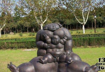 母子雕塑-景区公园铜雕胖胖的母子雕塑