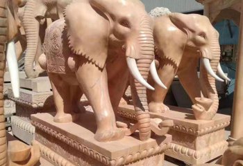 大象雕塑-大象仿真别墅小区晚霞红石雕大象雕塑