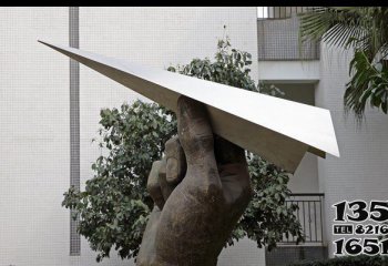 飞机雕塑-宿舍不锈钢放飞的纸飞机雕塑