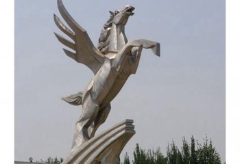 飞马雕塑-广场上摆放的飞翔的玻璃钢创意飞马雕塑