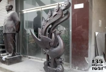 凤凰雕塑-酒店创意不锈钢仿铜凤凰雕塑