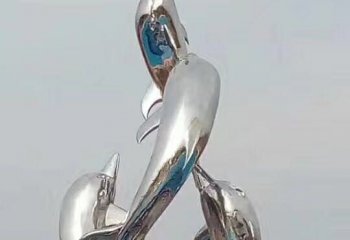 海豚雕塑-户外园林飞跃多只不锈钢海豚雕塑