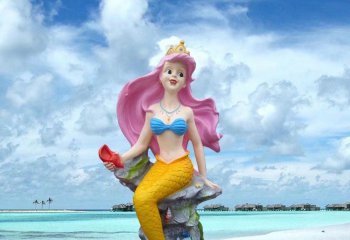 美人鱼雕塑-海边公园摆放的红头发的玻璃钢彩绘美人鱼雕塑