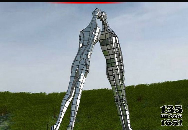 情侣雕塑-户外广场公园不锈钢抽象网格情侣雕塑高清图片