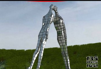 情侣雕塑-户外广场公园不锈钢抽象网格情侣雕塑