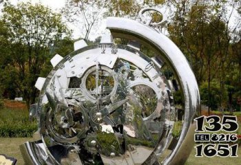 铜钟雕塑-公园摆放不锈钢抽象钟表雕塑
