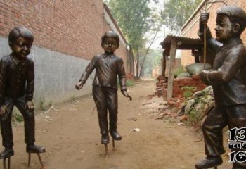 陀螺雕塑-公园玩陀螺的儿童小品铜雕