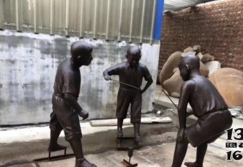 陀螺雕塑-学校小孩玩陀螺人物玻璃钢仿铜雕