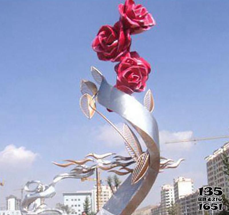 玫瑰雕塑-不锈钢广场景观玫瑰花雕塑高清图片