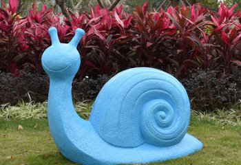 蜗牛雕塑-草地上摆放的蓝色的玻璃钢喷漆蜗牛雕塑