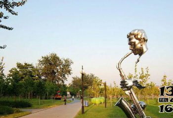 吹奏雕塑-不锈钢喷漆公园吹唢呐的抽象人物景观吹奏雕塑
