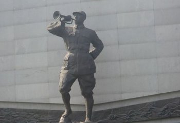 吹奏雕塑-抗战时期吹号角人物铜雕景观吹奏雕塑