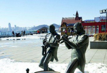 吹奏雕塑-广场吹奏乐器的人物铜雕吹奏雕塑