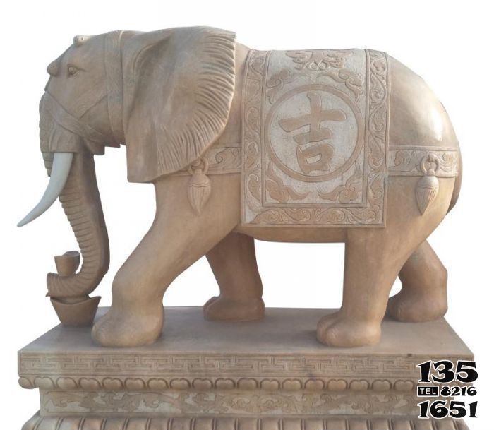 大象雕塑-公园晚霞红石雕户外园林大型景观大象雕塑