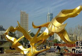 大雁雕塑-城市标志不锈钢大雁镀金雕塑