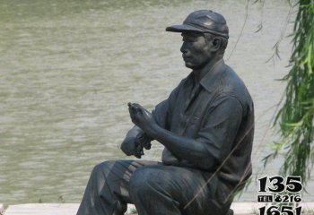 钓鱼雕塑-公园铸造钓鱼人物青铜雕塑