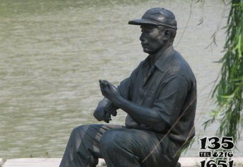 钓鱼雕塑-公园铸造钓鱼人物青铜雕塑