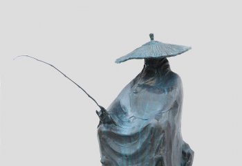 钓鱼雕塑-校园姜太公钓鱼古代名人做旧青铜雕塑
