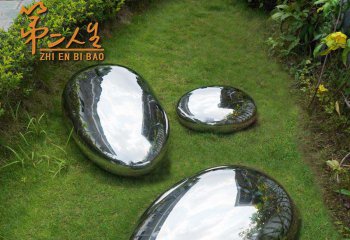 鹅卵石雕塑-草坪创意不锈钢镜面仿真鹅卵石雕塑
