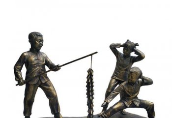 放鞭炮雕塑-公园景观人物铜雕放鞭炮雕塑