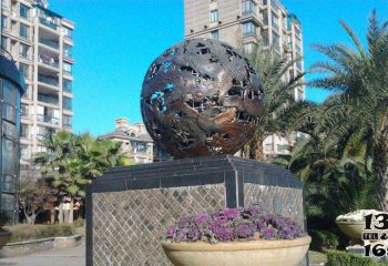 凤凰雕塑-景区街道创意不锈钢圆球上的浮雕凤凰雕塑