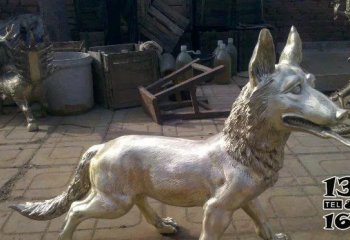 狗雕塑-公园景区创意不锈钢一只行走的狼狗雕塑