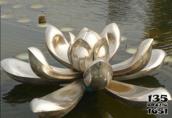 荷花雕塑-池塘不锈钢水面荷花雕塑