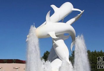 海豚雕塑-喷泉里跳跃几只白色海豚雕塑