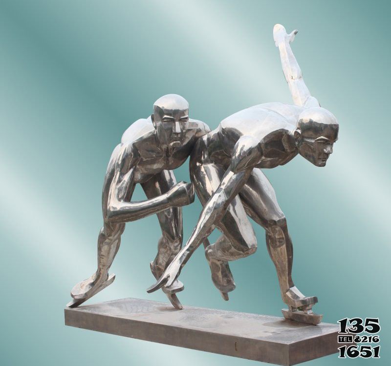 滑冰雕塑-体育场不锈钢抽象滑冰运动比赛人物雕塑高清图片