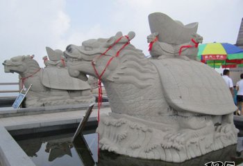 龙龟雕塑-景区摆放的身上背着元宝的砂石石雕创意龙龟雕塑