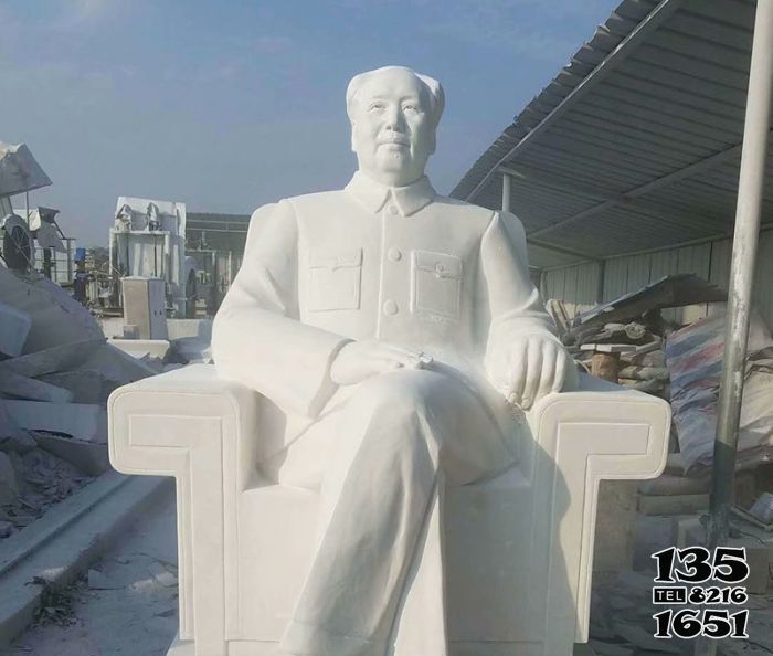 毛泽东雕塑-公园景区汉白玉石雕坐式毛泽东雕塑高清图片